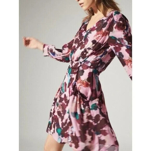 NEW REISS Josephine Floral Mini Dress Lined Open Back Pink Womens 8 - Picture 1 of 16